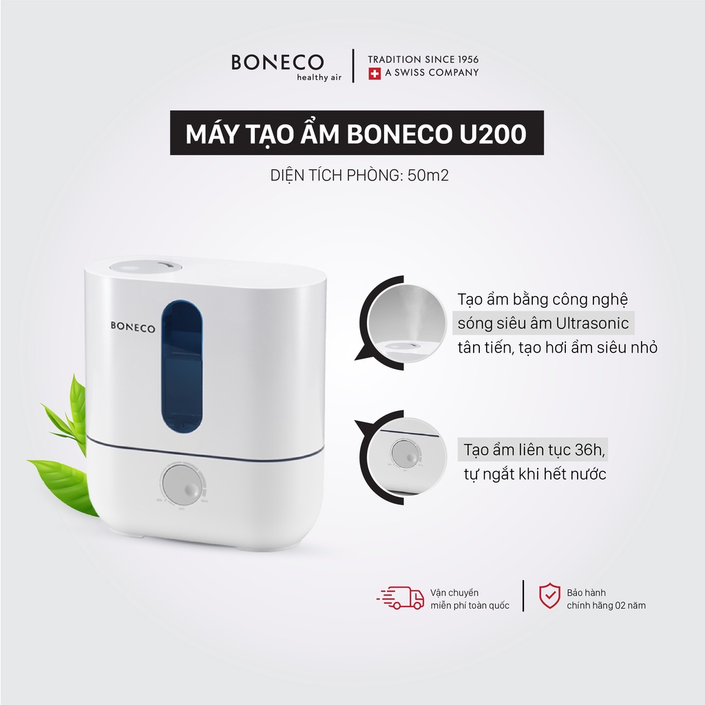 Máy Phun Sương Tạo Độ Ẩm Thụy Sỹ BONECO U200 Sương NaNo Tinh Khiết, Khuếch Tán Xông Tinh Dầu Thơm- Bảo Hành 24 Tháng