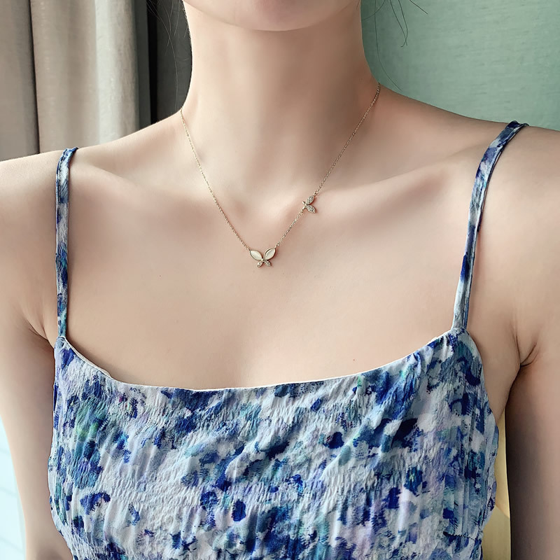 Vòng Cổ Mặt Bướm Đính Đá Opal Sang Trọng Độc Đáo Cho Nữ