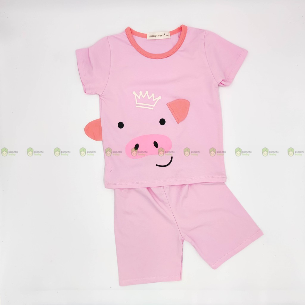 Đồ Bộ Bé Trai, Bé Gái Minky Mom Chất Cotton 100% Họa Tiết Động Vật 3D Dễ Thương, Bộ Cộc Tay Cho Bé Mặc Nhà MKM2107