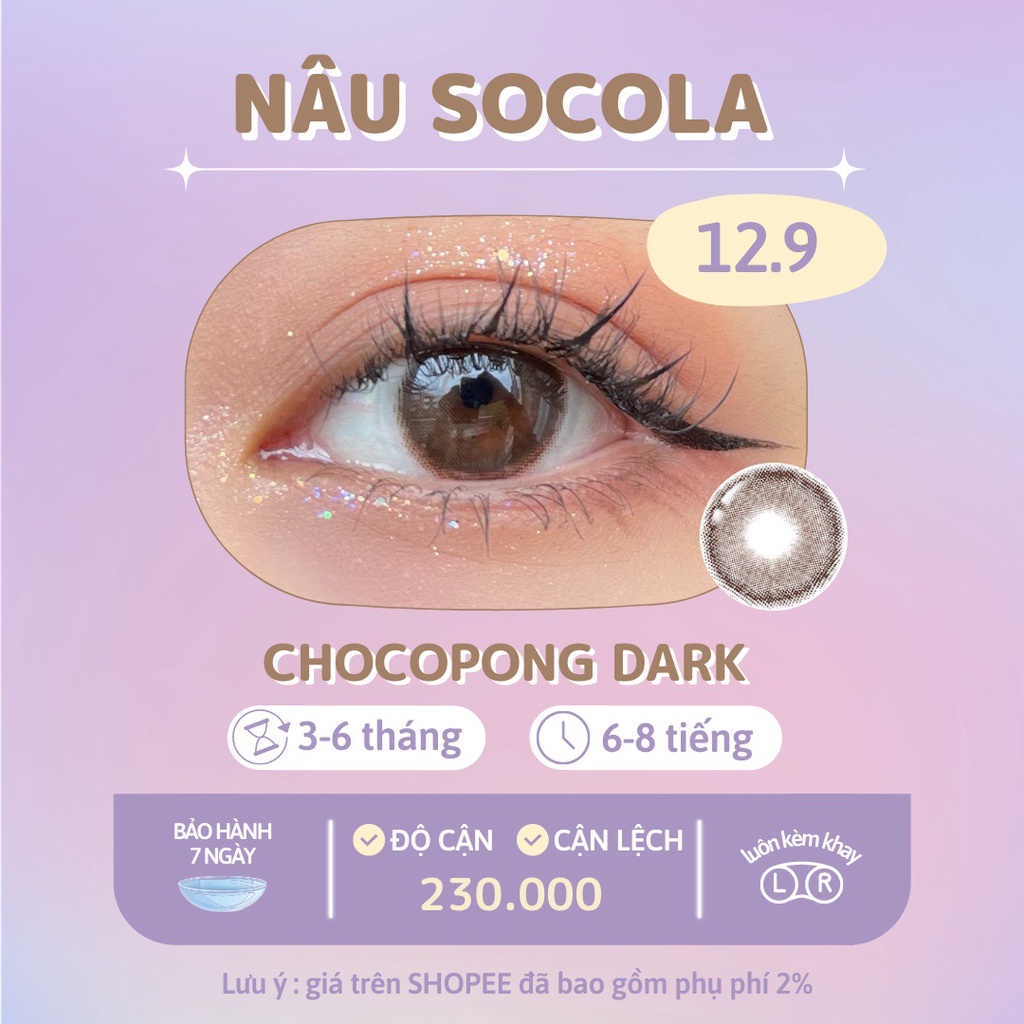 Lens nâng tông mắt nâu tối áp tròng tự nhiên Chocopong Dark Choco Made in Korea | Hạn sử dụng 3-6 tháng