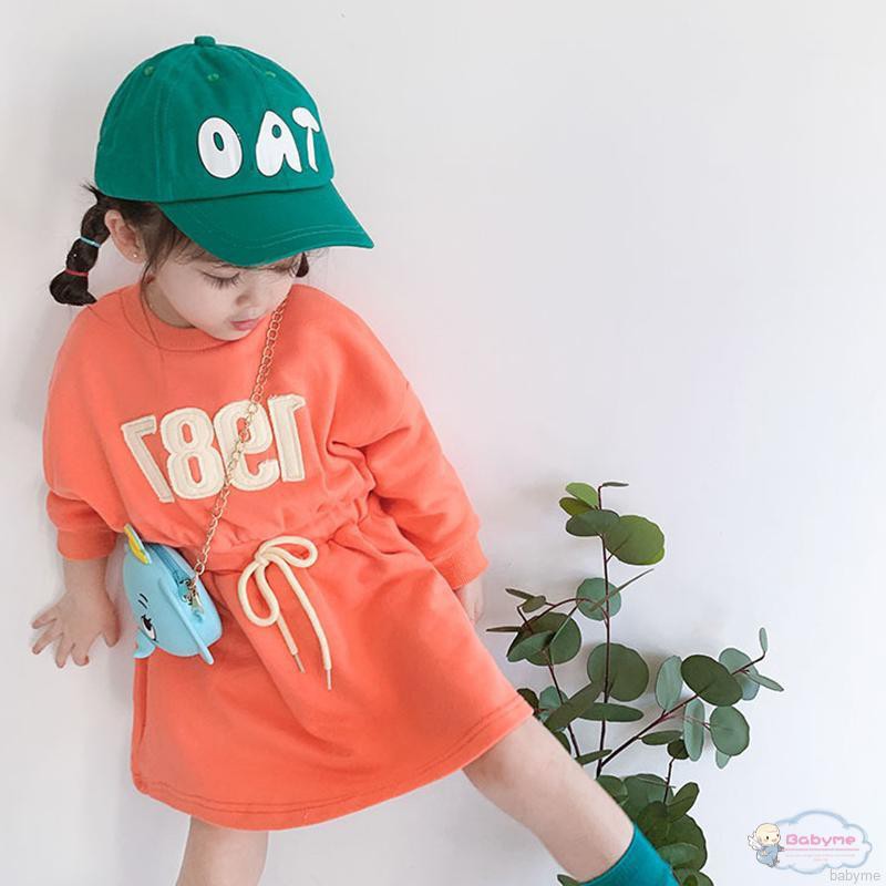 Đầm Cotton Dài Tay In Họa Tiết Chữ Cho Bé Gái