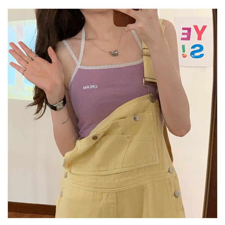 Áo Lửng Hai Dây Phối Ren Phong Cách Hàn Quốc Cho Nữ