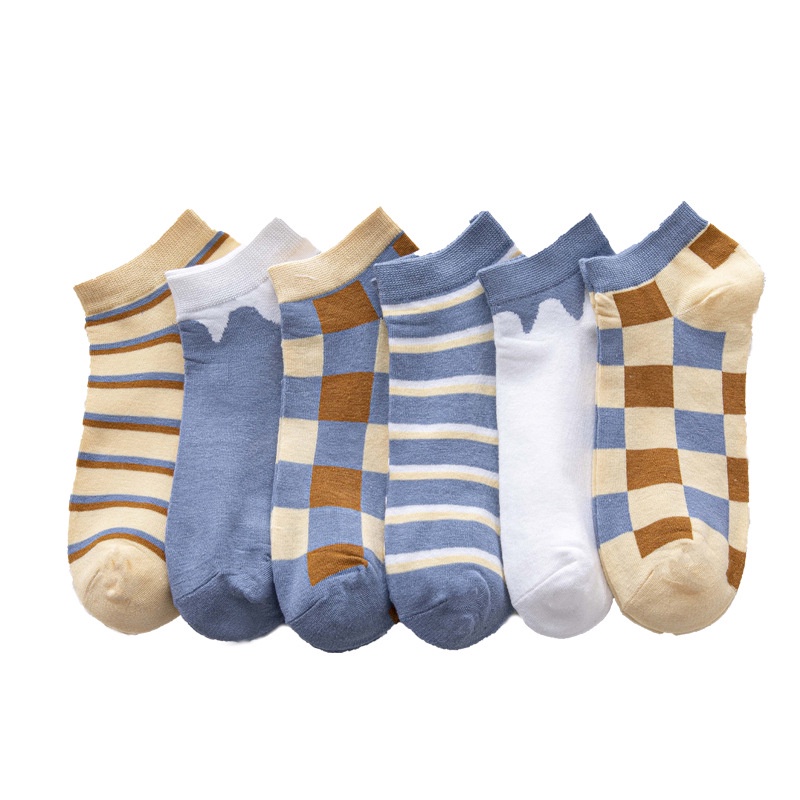 Vớ Cotton Cổ Thuyền Kẻ Sọc Màu Sắc Tương Phản Phong Cách Nhật Bản Thời Trang Mùa Xuân Cho Nữ