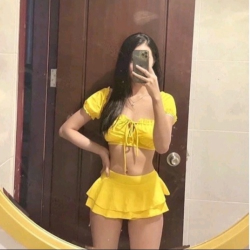 [HÌNH THẬT] Đồ bơi bikini nữ đi biển 2 mảnh tay bồng phối váy Hiền Hồ KONKUN MS77