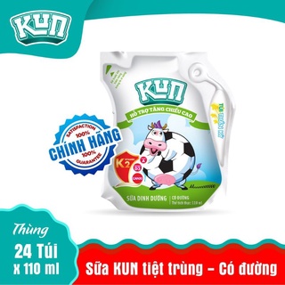 Thùng sữa kun trái cây, cam, dâu, nho, ổi, socola lúa mạch, đường 110ml 24 túi