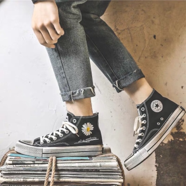 Giầy nữ FreeShip Mã giảm giá[GIAY THE THAO] Giày sneaker nữ cổ cao hoa cúc phối lem sơn bụi