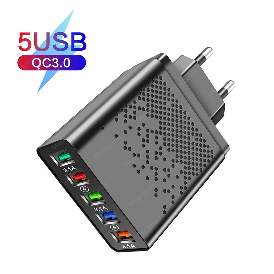 Củ Sạc Nhanh QC 3.0 60W 5 Cổng USB Phích Cắm EU / US Cho Samsung Xiaomi HuaWei