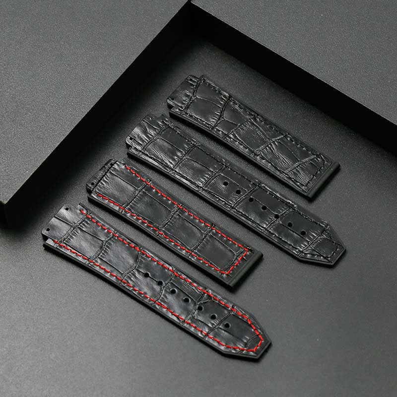 HUBLOT Dây Đeo Bằng Cao Su Da Bò Thật 25 * 19mm Có Khóa Hình Bướm Cho Đồng Hồ