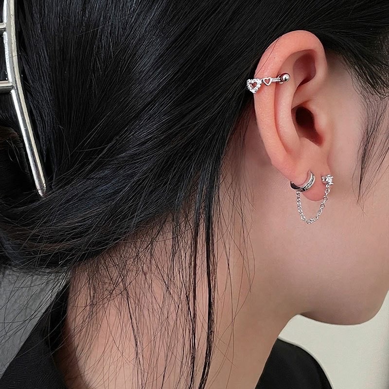 1 chiếc bông tai bạc chui 2 đầu bi, bông tai hình trái tim chui bi bạc 925 Blackmeo