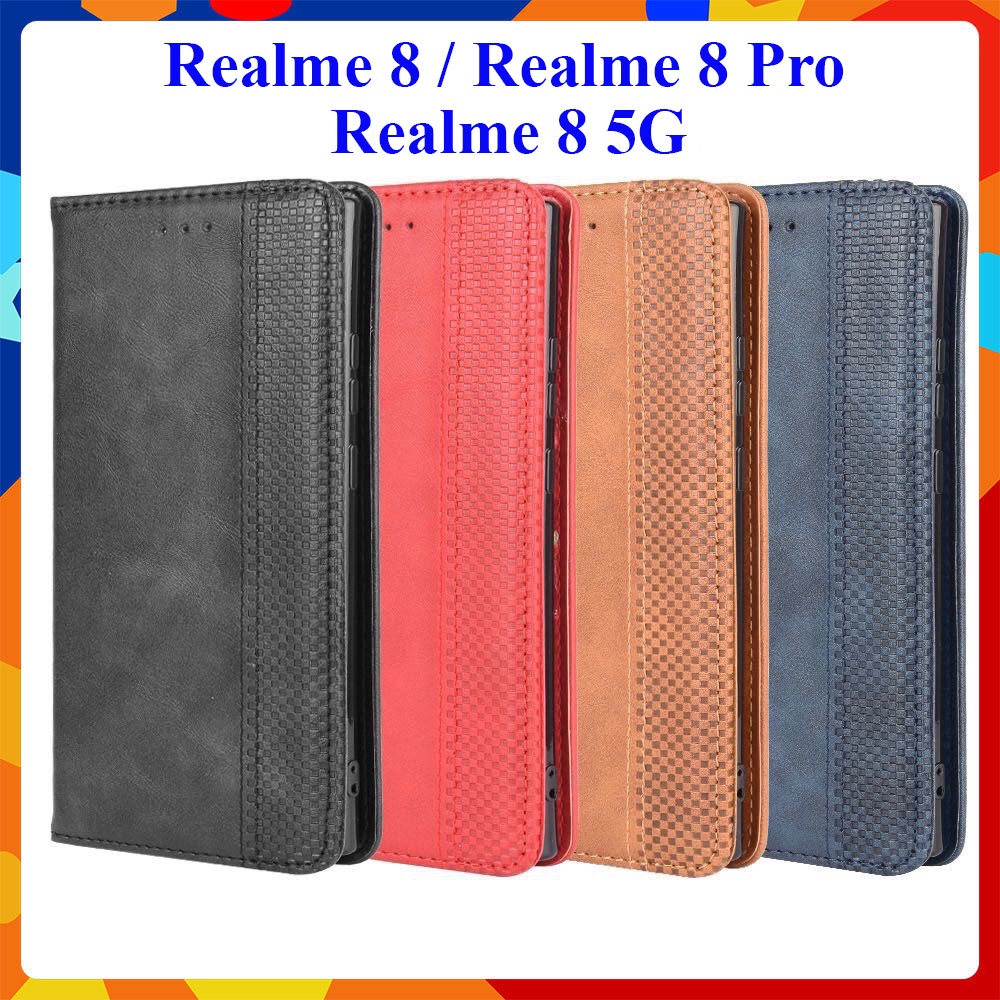 Bao da dạng ví Realme 8, Realme 8 Pro, Realme 8 5G (cam kết xịn) hit nam châm, ngăn đựng thẻ tiền tiện lợi