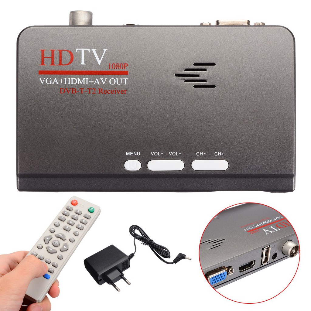 Thiết bị chuyển đổi TV thường thành smart TV Full HD 1080P VGA Version DVB-T / T2 TV Box AV CVBS có remote