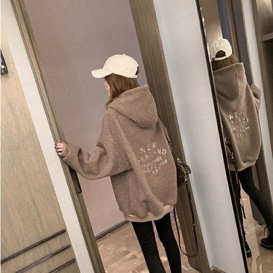 ♣Áo Khoác Lông Cừu♣Áo Khoác Lông Cừu Có Mũ Trùm Dáng Rộng Thời Trang Thu Đông Hàng Mới 2022 Dành Cho Bạn Nữ