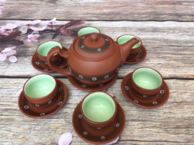 Bộ ấm trà Tử Sa Bát Tràng hoa ban đỏ
