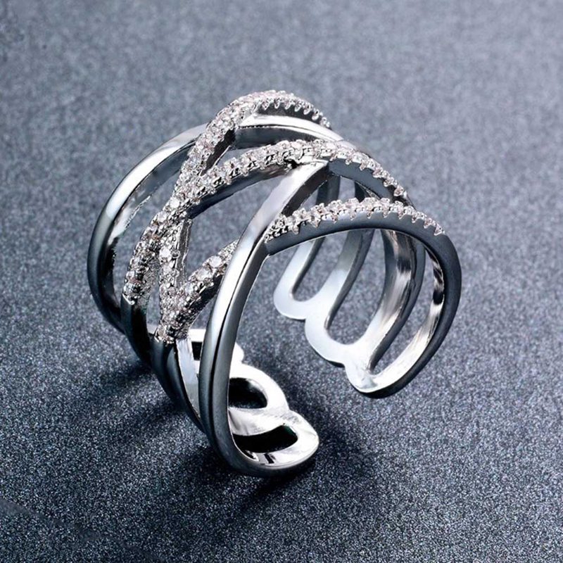 Nhẫn Nữ Hai Lớp Đính Đá Zircon Đơn Giản