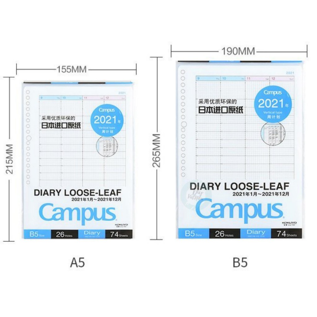BỘ GIẤY KẾ HOẠCH 2021 B5/26 LỖ A5/20 LỖ