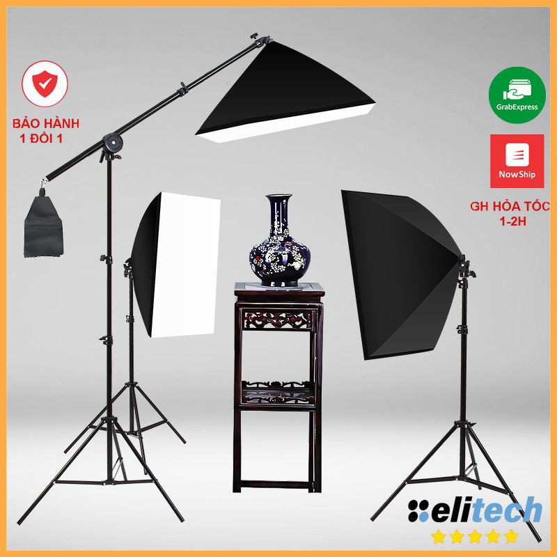 Bộ đèn studio chụp ảnh sản phẩm, quay phim, livestream chuyên nghiệp, chân cao 2m softbox 50x70cm