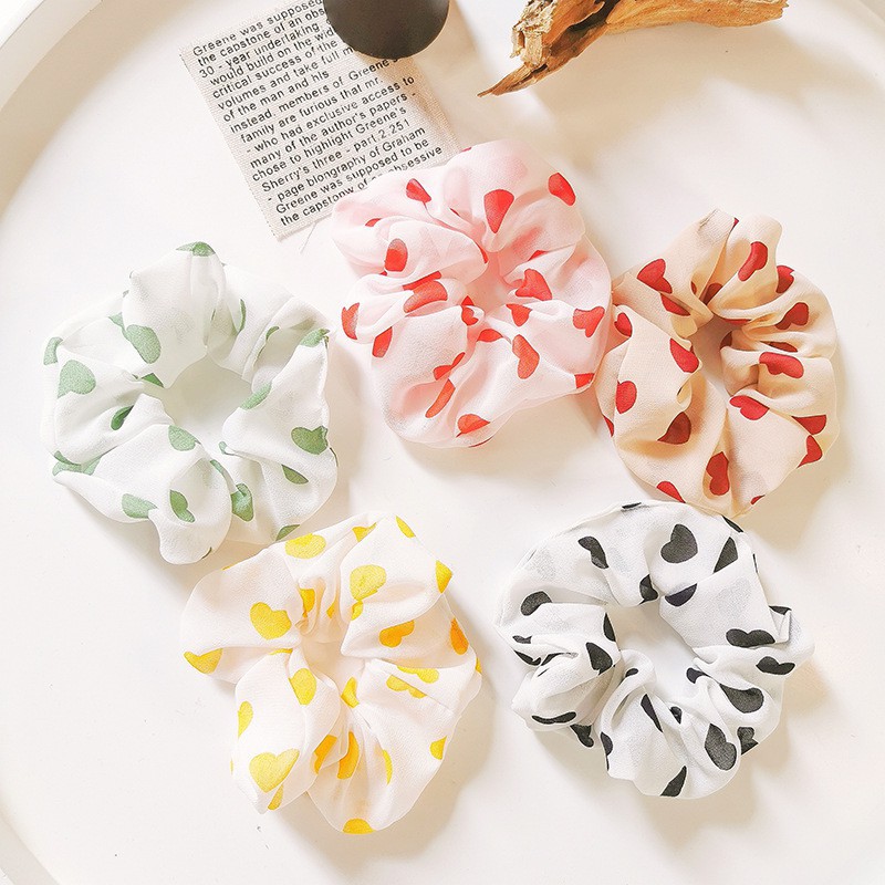 Dây cột tóc vải Scrunchies Trái tim