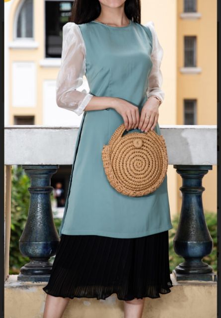 SET ÁO DÀI LỤA VỎ ĐẬU CV DẬP LY