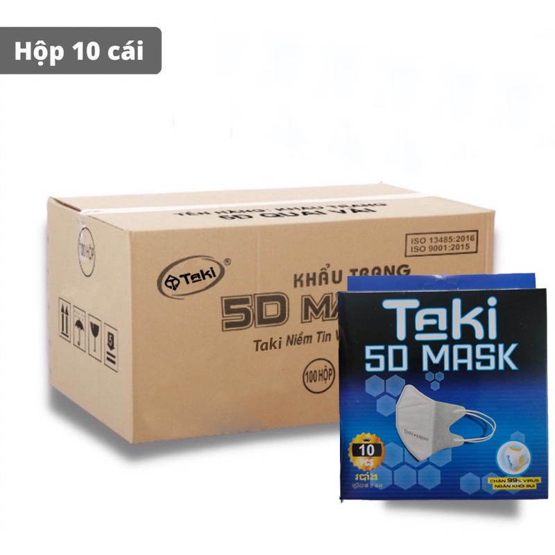 Set 50 cái khẩu trang 5d mask Taki  chính hãng, y tế 3 lớp kháng khuẩn, quai thun, form dáng hiện đại