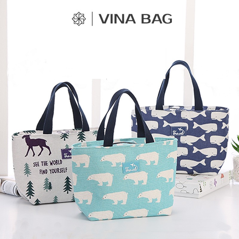 Túi đựng hộp cơm/ thức ăn lót nhôm giữ nhiệt vải Oxford SIZE LỚN