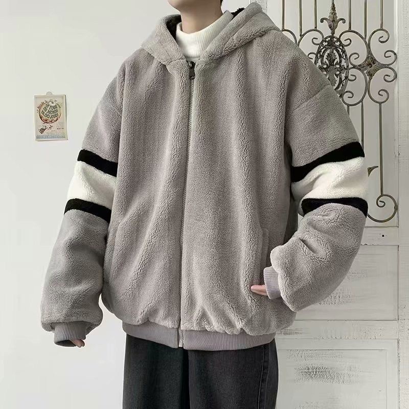 Áo Khoác Đệm Cotton Len Phối Nhung Dày Dáng Rộng Thời Trang Mùa Đông Hàn Quốc Cho Nam