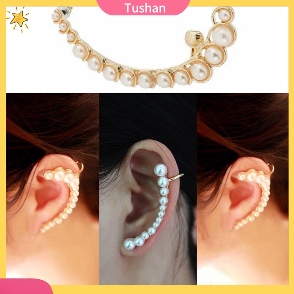 1 bông kẹp tai trái đính ngọc trai giả Punk Retro