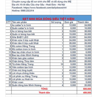 COMBO ĐỒ SƠ SINH MINI SET BÉ GÁI
