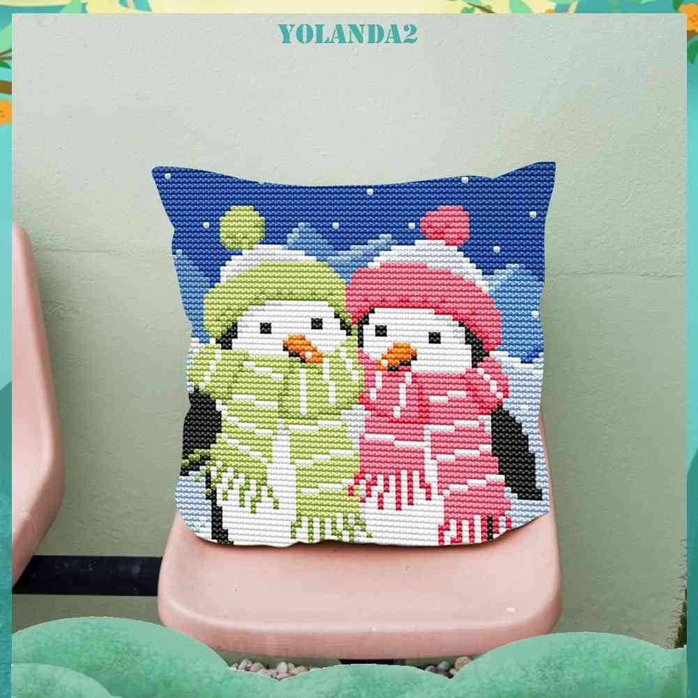Vỏ Gối Thêu Chữ Thập DIY 11CT Hình Chim Cánh Cụt Xinh Xắn