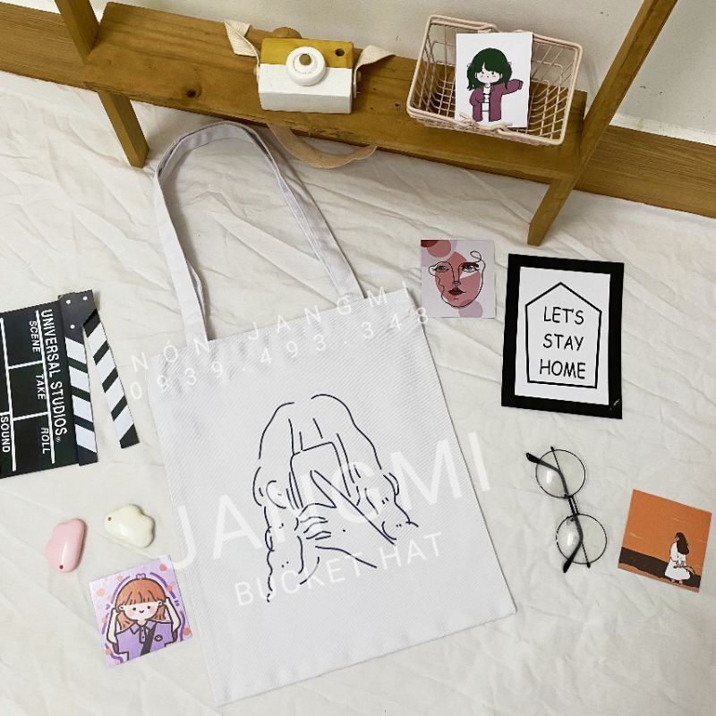 Quai Vải Túi Xách Ly Bình Nước, Túi Tote Vải Canvas Đựng Đồ Đi Học
