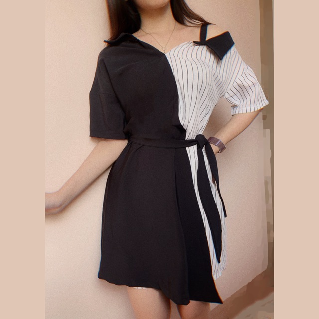 Đầm sơ mi công sở 2 vạt đắp chéo