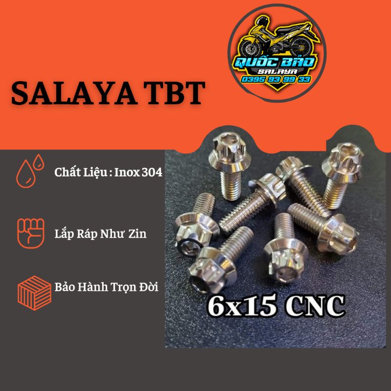 ỐC SALAYA TBT 6LI15 ĐẦU TRỤ CNC INOX 304 LẮP DÀN ÁO, LỐC MÁY VÀ NHIỀU VỊ TRÍ TRÊN XE.