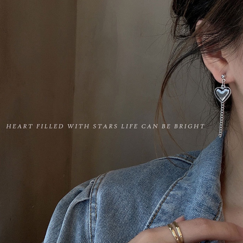 Khuyên Tai Bạc Hình Gấu Và Trái Tim Thời Trang Cá Tính