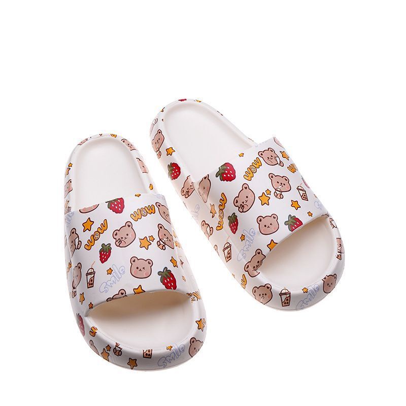 Dép quai ngang nữ đế bánh mì họa tiết gấu dễ thương hottrend