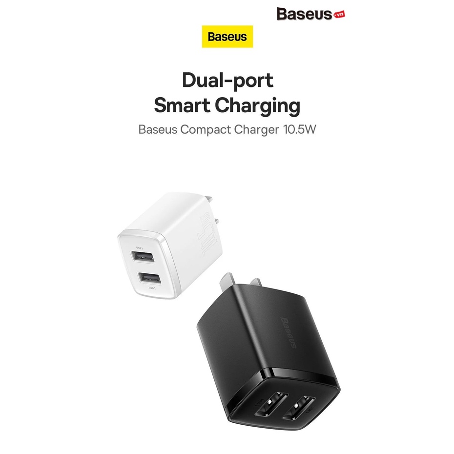 Củ Sạc Nhanh Baseus 2 Cổng USB 10.5W 5V 2A Cho Các Dòng Điện Thoại Và Máy Tính Bảng Cho IP Samsung Oppo Huawei Xiaomi