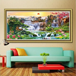 Tranh đính đá Phong cảnh khổ lớn 3D Lưu Thủy Sinh Tài VS024 KT:200*100cm