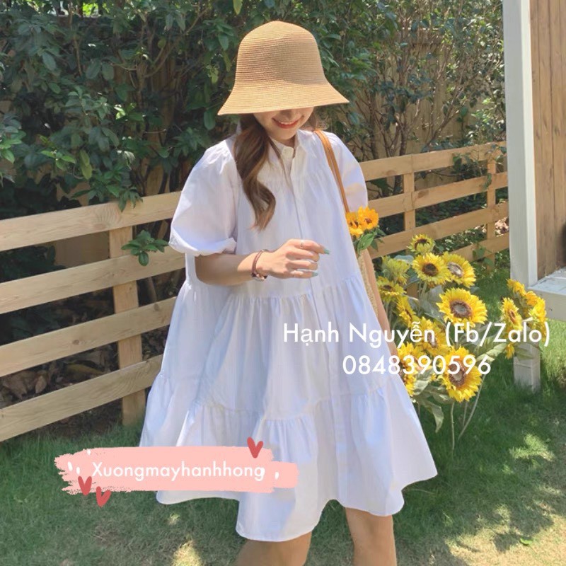 Đầm Váy Trắng sơ mi Babydoll ulzzang công chúa đi biển, Váy Babydoll Ullzang 308 - Xưởng May Hạnh Hồng