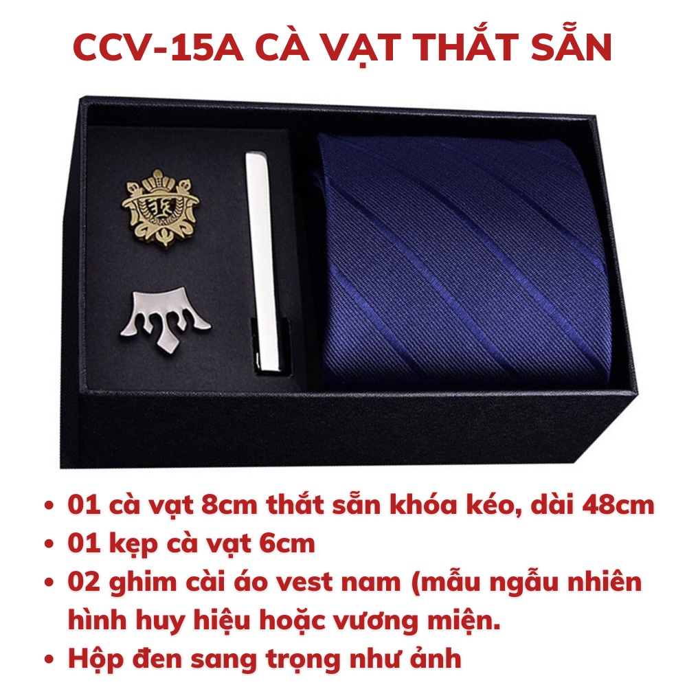Bộ Cavat Nam bản to 8cm gồm Cravat 8cm, khăn cài túi áo vest, kẹp cà vạt, khuy măng-set đóng hộp sang trọng
