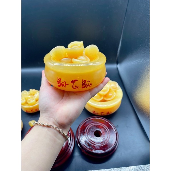 Bát Tụ Bảo Đá Ngọc Hoàng Long Hàng Việt Phong Thuỷ+ Kèm Đế Gỗ