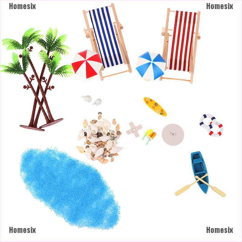 [HoMSI] 18Pcs 1:12 Dollhouse Miniature Deck Chair Beach Umbrella Boat Shell Kits Decor SUU