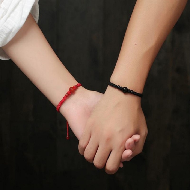 Vòng Tay Dây Cotton ĐíNh HạT Đỏ May MắN