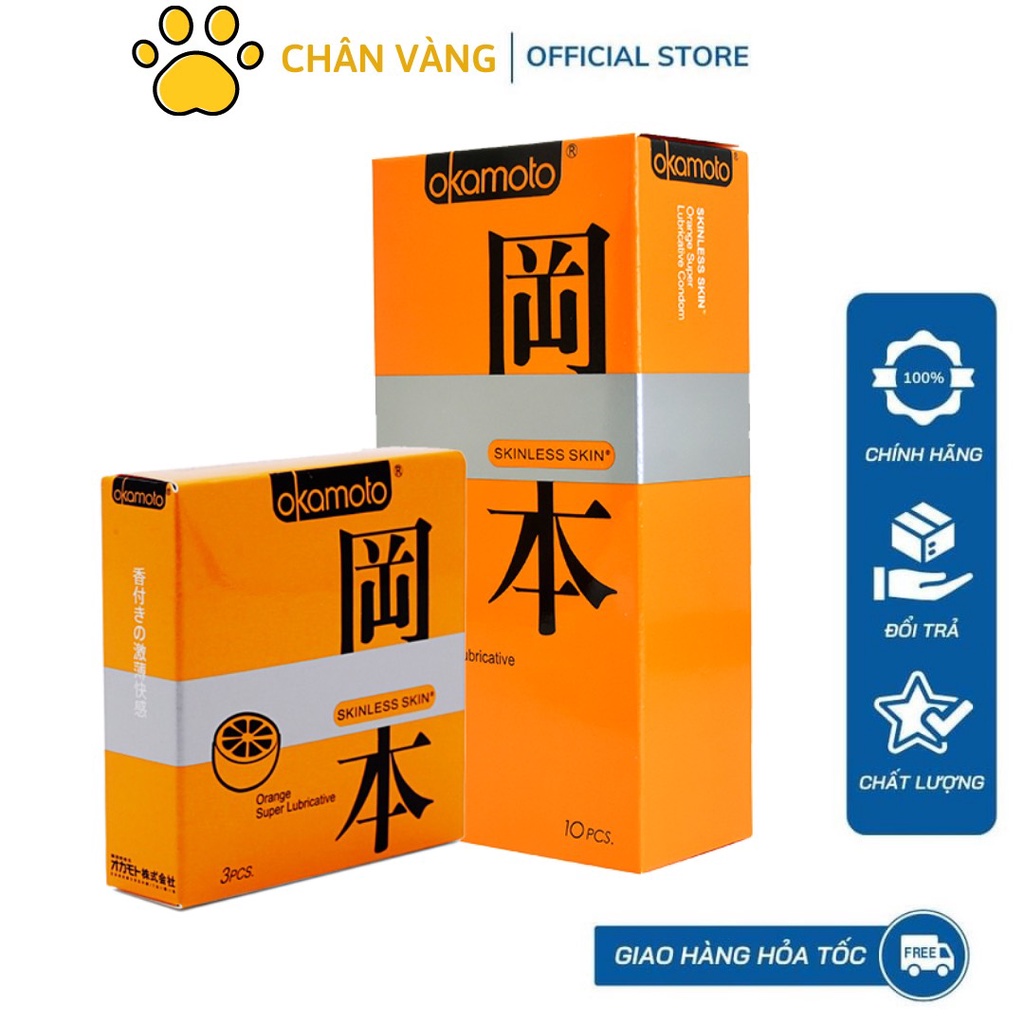 Combo 2 Hộp Bao Cao Su Okamoto Skinless Skin Orange Lubricated Hương Cam Hộp 10 Cái