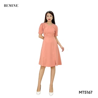 Đầm tay phồng cổ giả nút bọc bemine mt5167hong