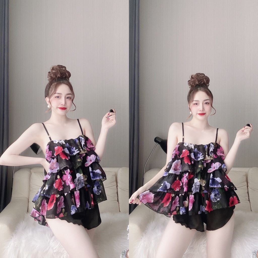 Bộ Đồ Ngủ 2 Dây Sexy Voan Tơ Tầng Phối Quần Satin FREESHIP | BigBuy360 - bigbuy360.vn