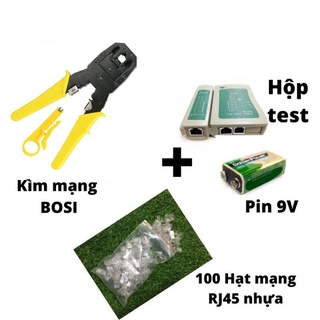 Combo kìm bấm mạng bosi + 100 hạt mạng + bộ test mạng