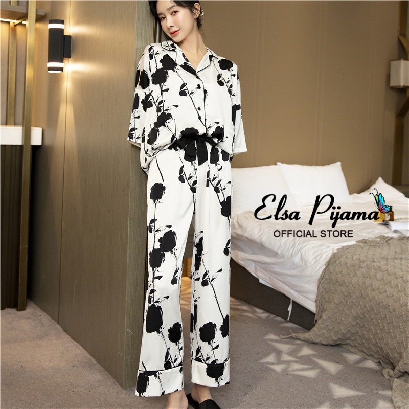 🌱Bộ Lụa Mặc Nhà ☘️Đồ Ngủ Pijama Lụa Cao Cấp Siêu Mát Mềm Mịn - ELSA