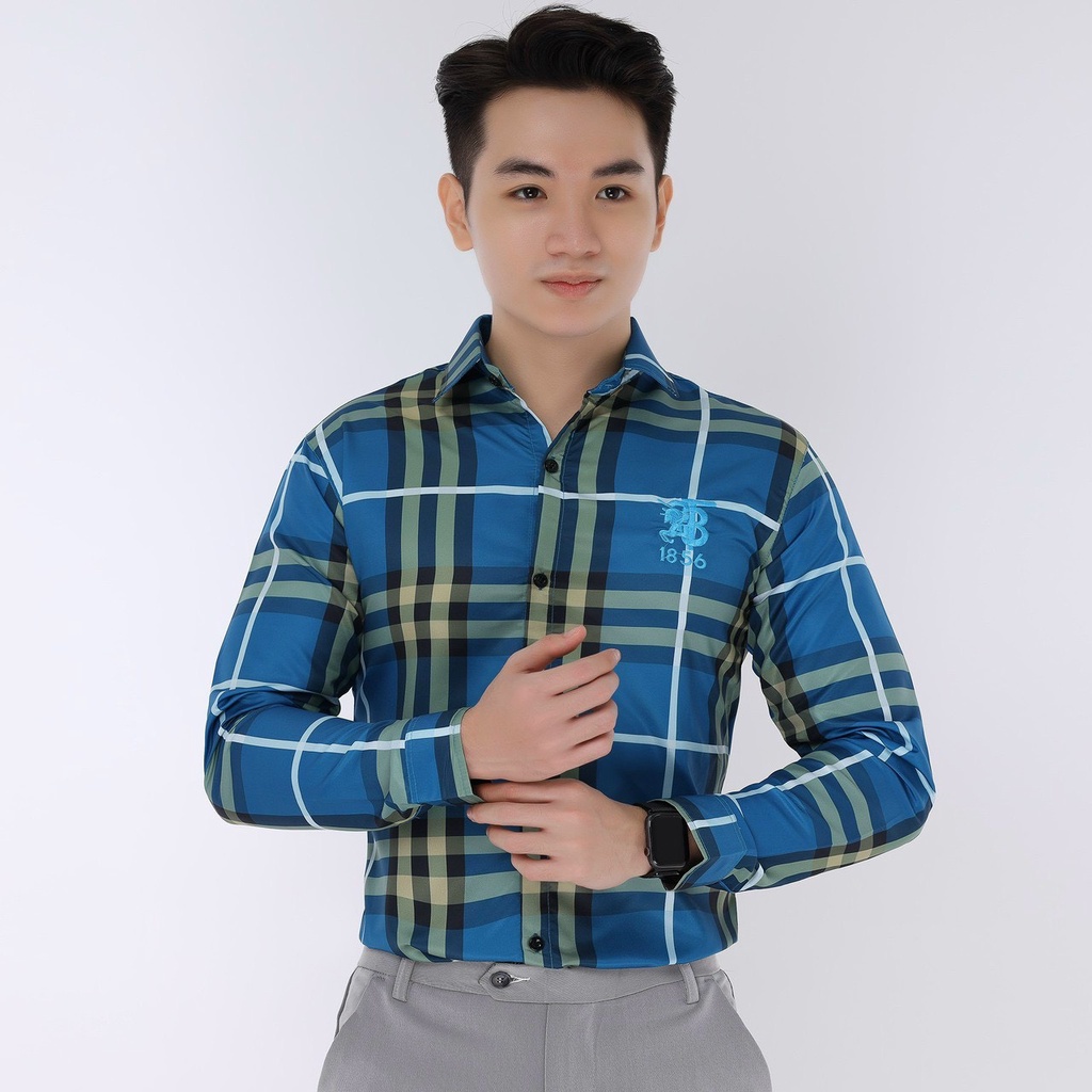 Áo sơ mi nam tay dài sọc caro, vải kate lụa cao cấp siêu mềm mịn và co giãn thời trang Hpfashion - SMNHP084
