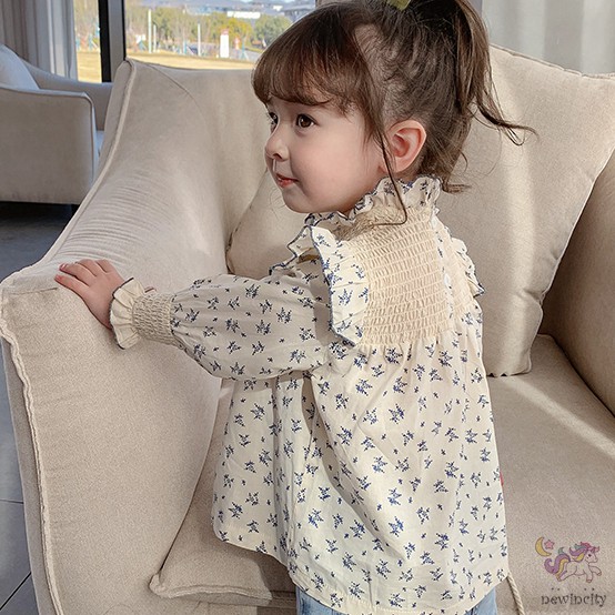 Áo sơ mi tay phồng in họa tiết hoa xinh xắn cho bé gái