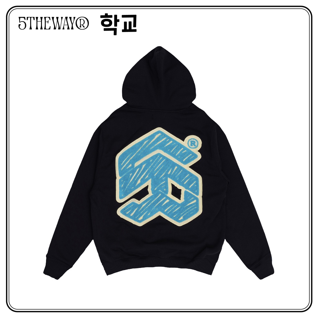 Áo Hoodie 5THEWAY /sketch/ thêu xù màu đen BLACK