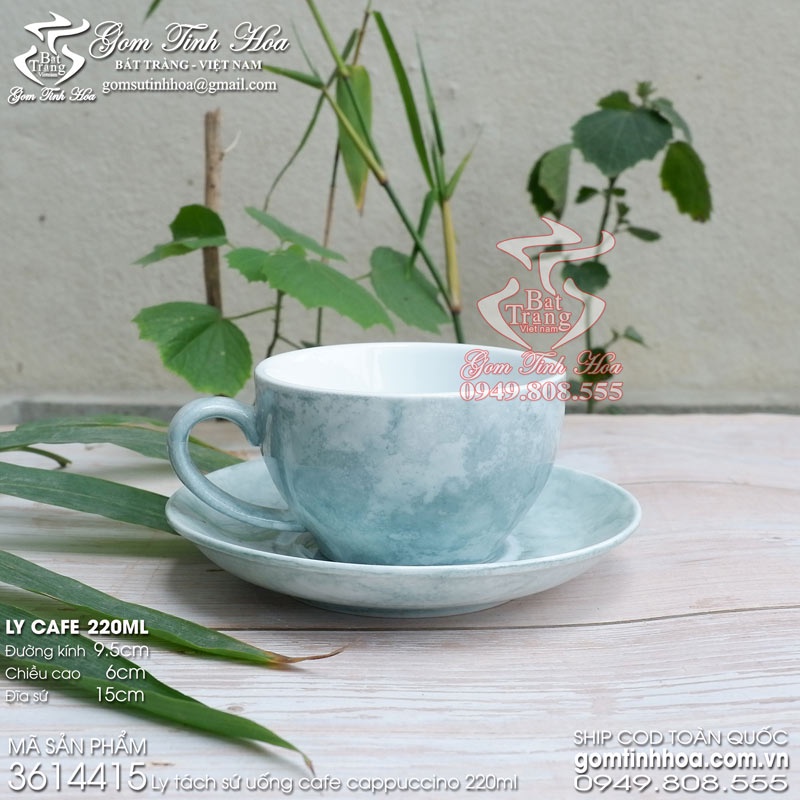 Ly tách cafe capuchino men vân đá 220ml gốm sứ Bát Tràng