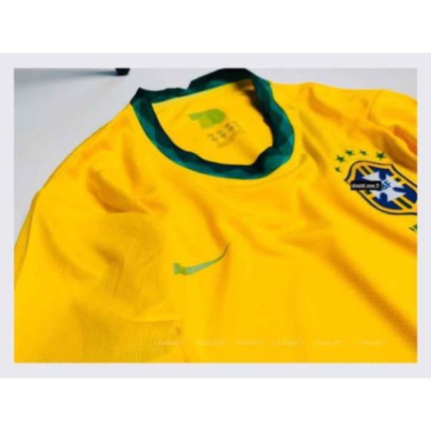 Bộ quần áo thể thao,áo bóng đá,đá banh đội tuyển Brazil vàng sân nhà 2021 - 2022 vải gai Thái,mềm,mịn,thấm hút mồ hôi.